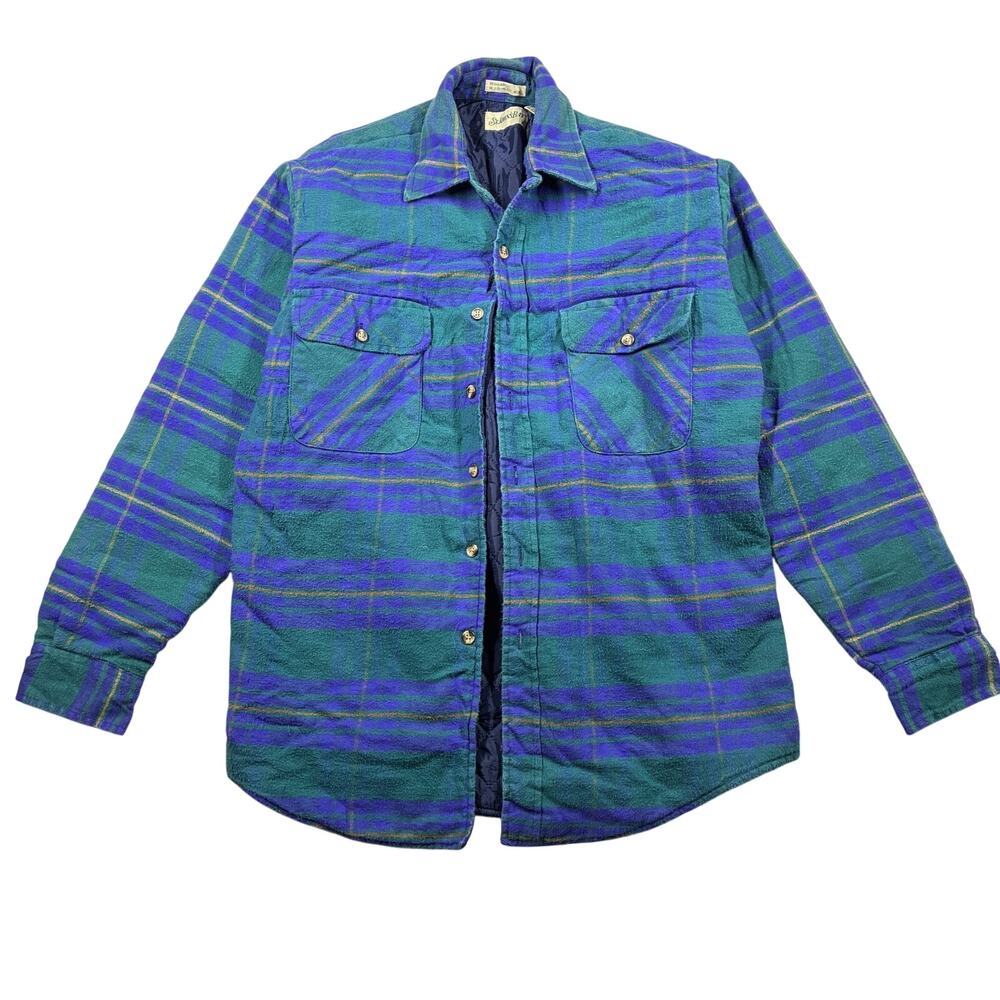 Vintage St. John's Bay Shirt Jacket Mens Medium Blue/Green Plaid Flannel Lined